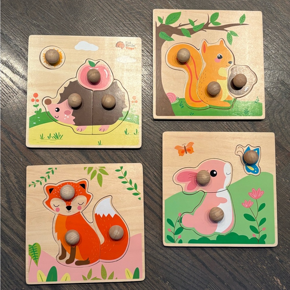 Fat Brain Toys - Woodland Friends Wooden Puzzle Set for Kids